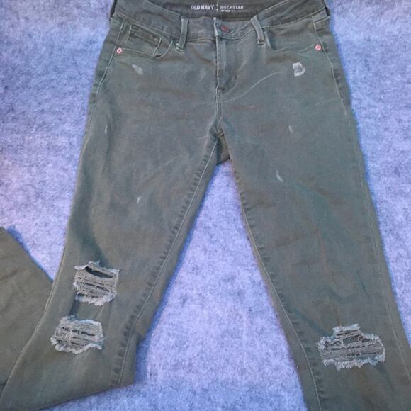 Old Navy Rockstar Mid Rise Skinny Distressed Jeans , Army Green, Women's Size 4 - Picture 1 of 6